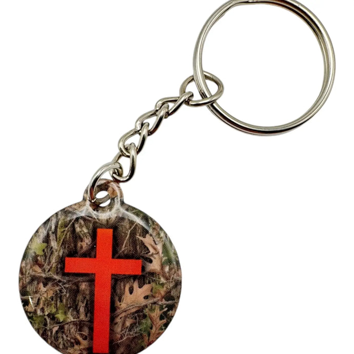 Versible Forest Camo + Cross Tap to Pray Keychain