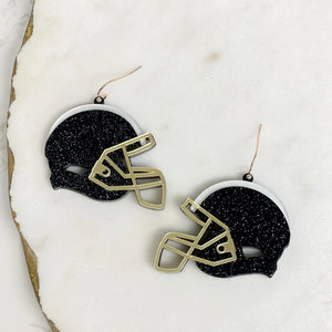 Glitter Football Helmet Dangle Earrings Black & Gold