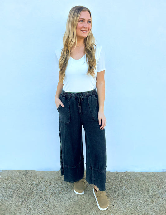 Cute & Comfy Terry Knit Palazzo Pants in Black