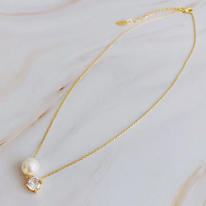 Single Pearl and Diamond Necklace