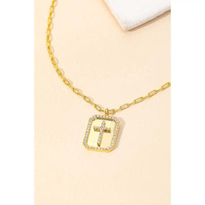 Pave Rectangle Cross Pendant Necklace