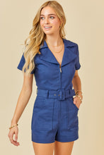 Load image into Gallery viewer, Earned It Denim Romper Navy