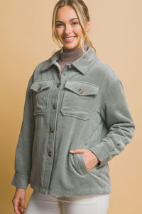 Love Me When I'm Gone Corduroy Sherpa Jacket in Mint Stone