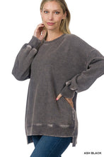 Load image into Gallery viewer, Today Tomorrow Acid Wash Fleece Hi Low Hem Pullover Ash Black