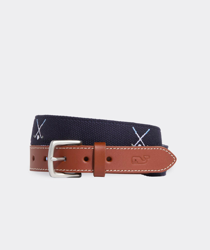 Vineyard Vines Golf Clubs Embroidered Canvas Belt