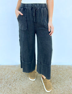 Cute & Comfy Terry Knit Palazzo Pants in Black