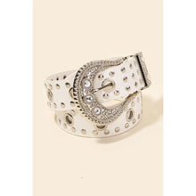 Load image into Gallery viewer, Rhinestone Buckle Grommet Belt White