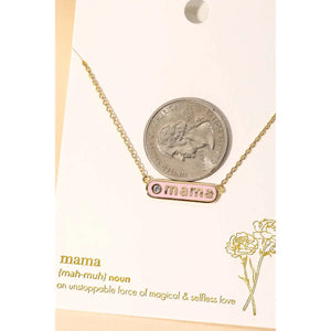 Mama Bar Pendant Necklace Pink