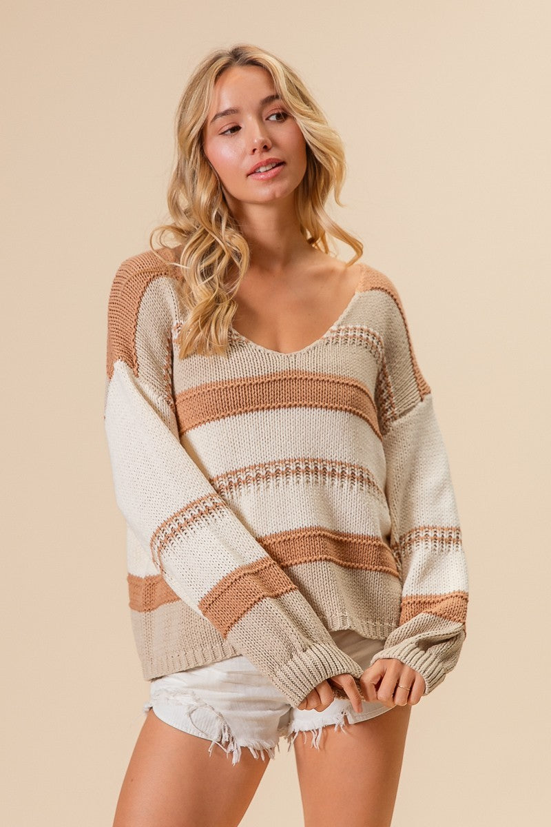 She's a Winner Striped Sweater in Latte