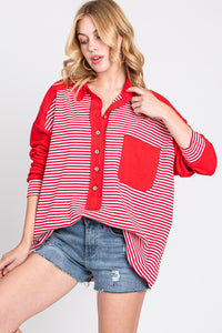 November Nights Striped Henley Top in Red