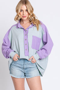 November Nights Striped Henley Top in Lilac