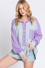 Load image into Gallery viewer, November Nights Striped Henley Top in Lilac