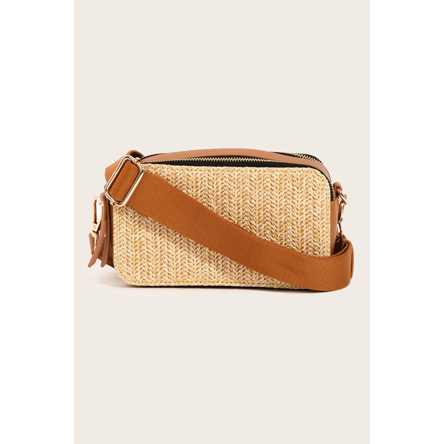 Rectangle Crossbody Straw Bag Tan