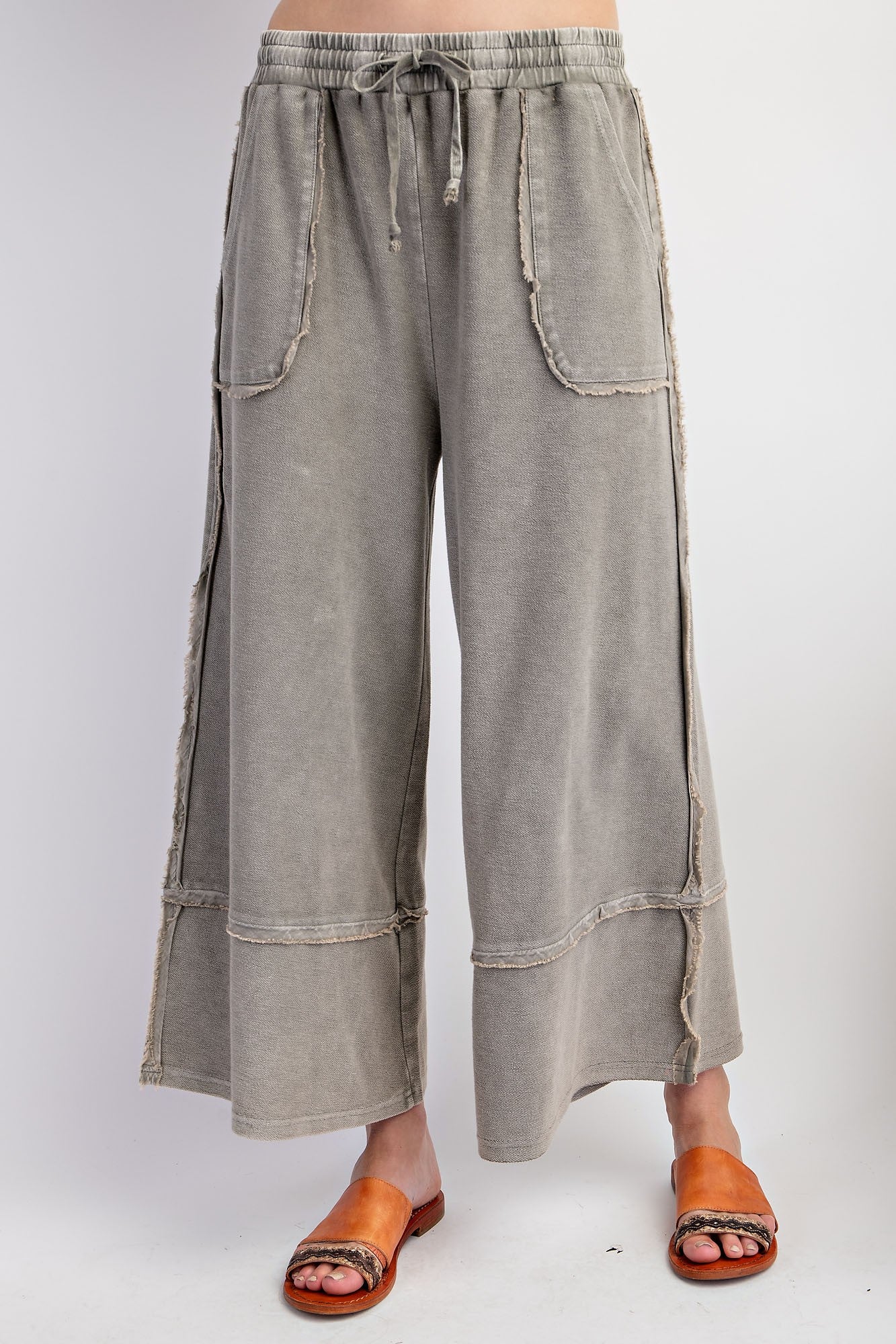 Cute & Comfy Terry Knit Palazzo Pants in Ash