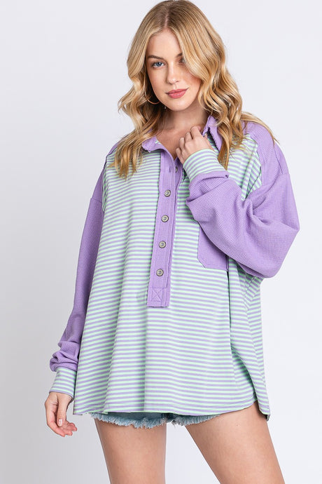 November Nights Striped Henley Top in Lilac