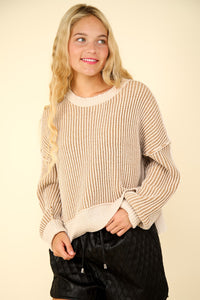 Can't Leave Here Lonely Two Tone Sweater in Ecru