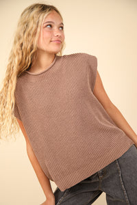 Shadow in the Sun Sweater Vest Top in Mocha