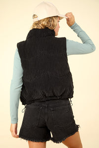 Our Best Bet Padded Corduroy Puffer Vest in Black