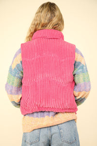 Our Best Bet Padded Corduroy Puffer Vest in Pink