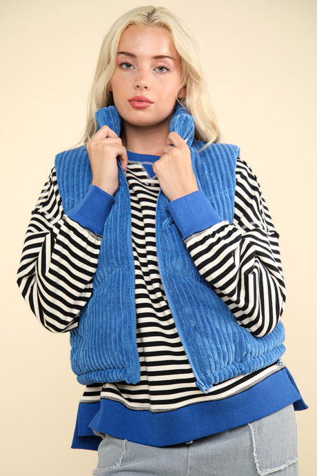 Our Best Bet Padded Corduroy Puffer Vest in Blue