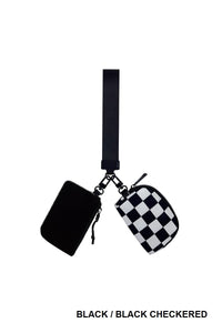 I'm Just a Girl Dual Pouch Wristlet in Black/Black Checkered