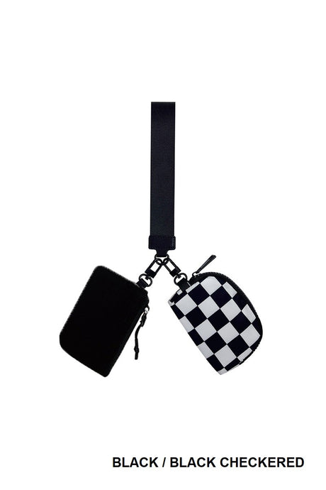 I'm Just a Girl Dual Pouch Wristlet in Black/Black Checkered