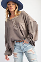 Load image into Gallery viewer, A Heart Like Mine Terry Knit Henley Top in Ash Brown