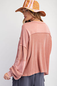 A Heart Like Mine Terry Knit Henley Top in Dusty Rose