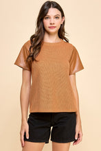 Load image into Gallery viewer, Baby I&#39;m Back Leather Sleeve Top