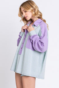 November Nights Striped Henley Top in Lilac