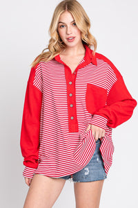 November Nights Striped Henley Top in Red