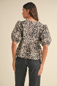 Open Up Your Heart Leopard Puff Sleeve Top