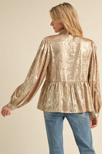 Dreams Come True Metallic Baby Doll Blouse