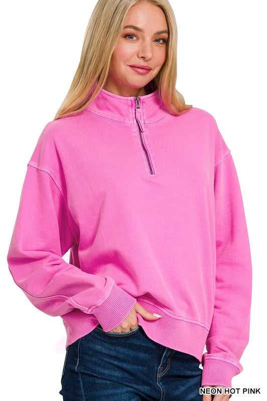 Promise You Terry Pigment Dye and Half Zip Top Neon Hot Pink