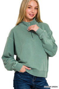 Promise You Terry Pigment Dye and Half Zip Top Hunter Green