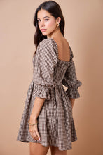 Load image into Gallery viewer, Going Real Slow Gingham Plaid Smocked Dress in Brown