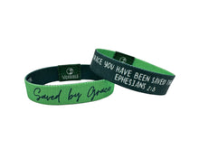 Load image into Gallery viewer, Versible Saved by Grace Green Solid Truths Collection Bible Verse Wristband