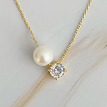 Load image into Gallery viewer, Single Pearl and Diamond Necklace