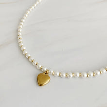 Load image into Gallery viewer, Pearl and Gold Bauble Heart Necklace