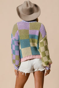 Angel Girl Color Block Checkered Sweater