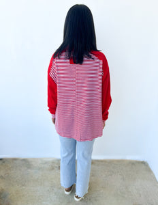 November Nights Striped Henley Top in Red