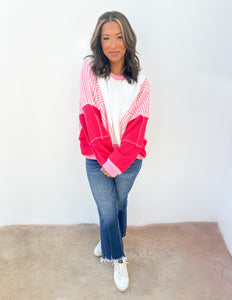 You're Misunderstood Terry Stripe Pullover in Pink