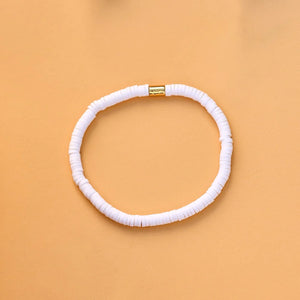 Puravida White Seascape Vinyl Disc Stretch Bracelet