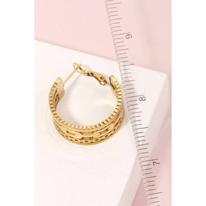 Matte Chain Texture Hoop Earrings Gold