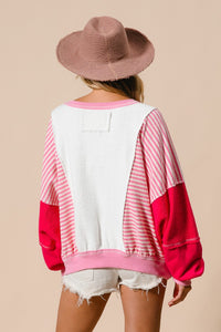 You're Misunderstood Terry Stripe Pullover in Pink