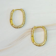 Load image into Gallery viewer, Pure Elegance Oval Pave Gold Hoop Earrings