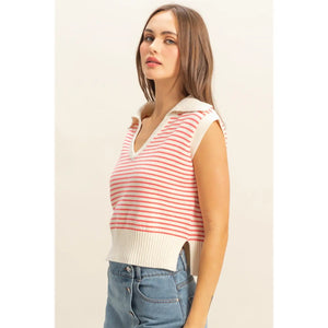 No Kind of Love Striped Knit Sleeveless Top in Coral