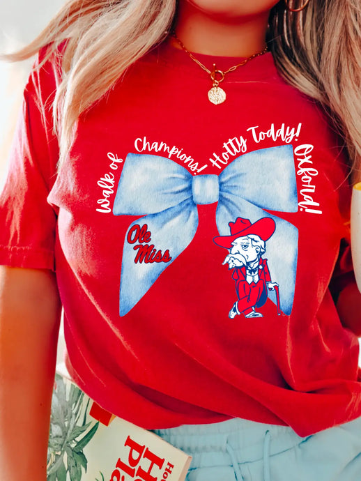 Ole Miss Coquette Powder Blue Bow Graphic Tee