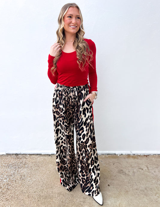 Let's Get Going Leopard Straight Pants With Red Stripes