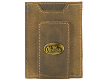 Load image into Gallery viewer, Ole Miss Rebels Vintage Tan Leather Magnetic Front Pocket Wallet